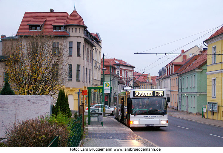 Die Haltestelle Schneiderstraße vom Obus in Eberswalde