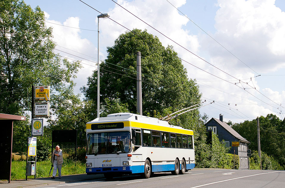 Der Obus in Solingen und Wuppertal ein MAN Gräf und Stift SL 182HO an der Haltestelle Roßkamper Straße