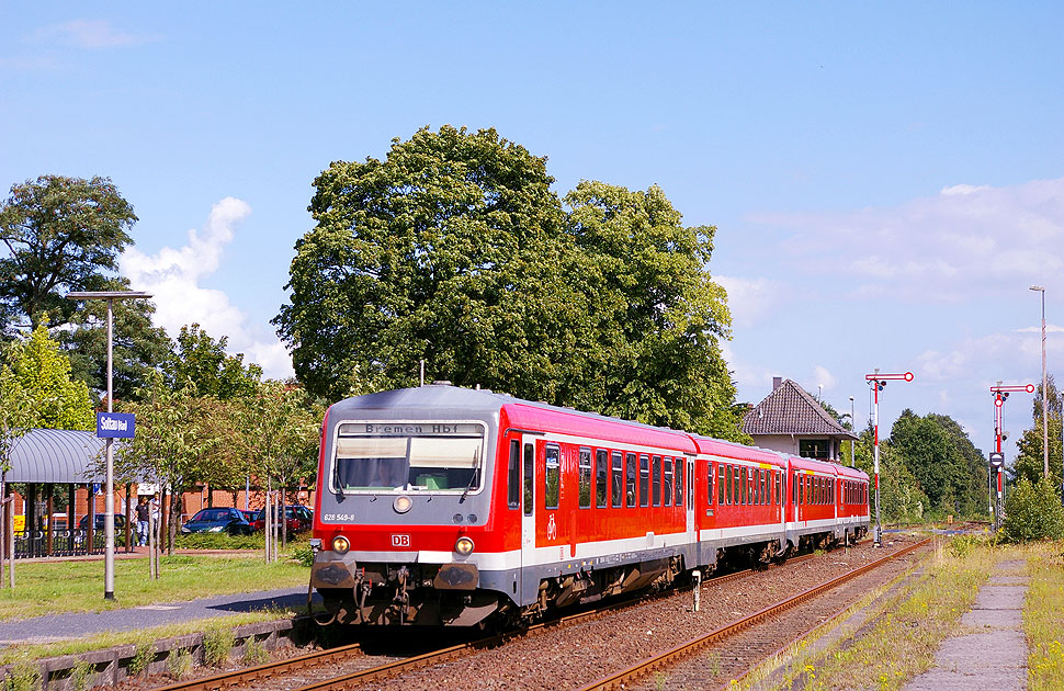 Zwei Triebwagen der Baureihe 628 im Bahnhof Soltau