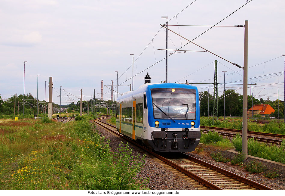 Regioshuttle Triebwagen von der Freiberger Eisenbahn im Bahnhof Freiberg in Sachsen