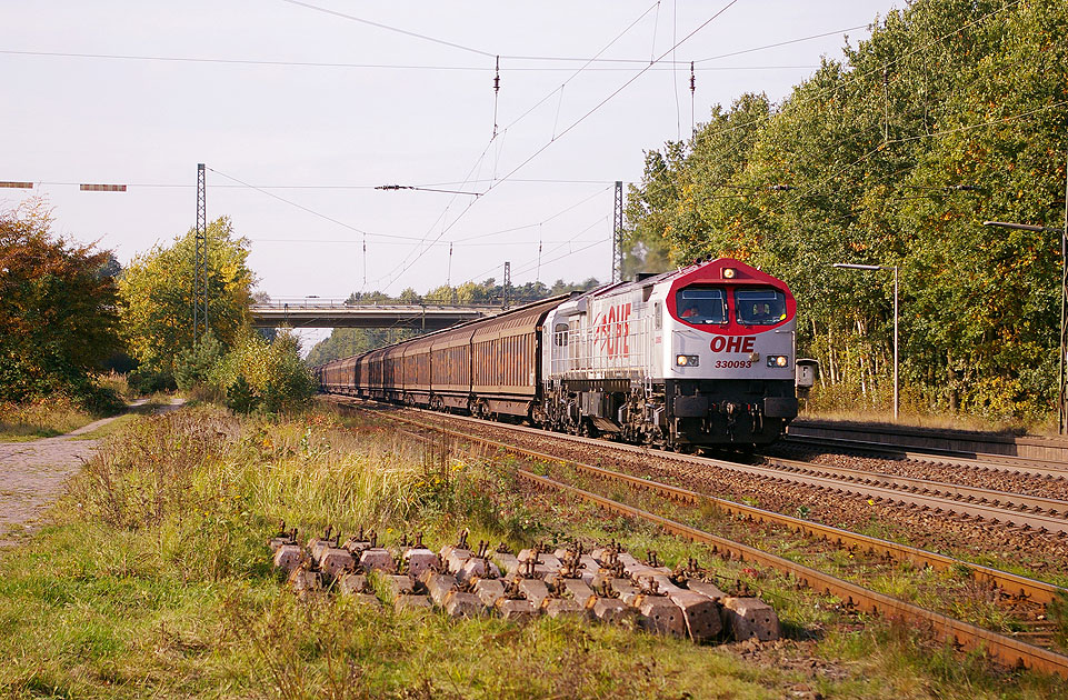 Ein OHE Blue Tiger im Bahnhof Radbruch an der Bahnstrecke von Hamburg nach Hannover