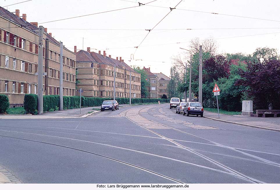 Das Gleisdreieck Hugo-Bürkner-Straße der Straßenbahn in Dresden