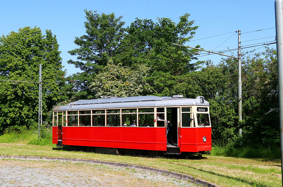 Der Hochbahn Straßenbahnwagen 2970 ein V3 am Schönberger Strand beim VVM