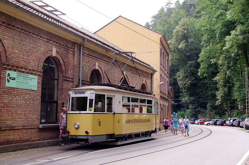 Wagen 8 der Kirnitzschtalbahn am Depot