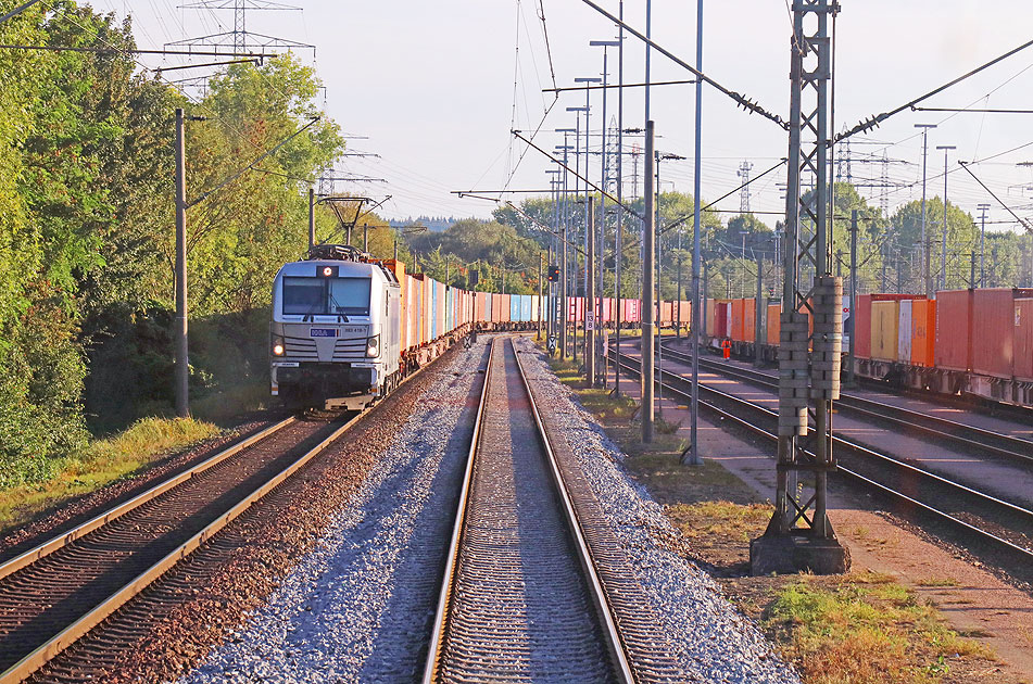 Ein Containerzug im Hamburger Hafen