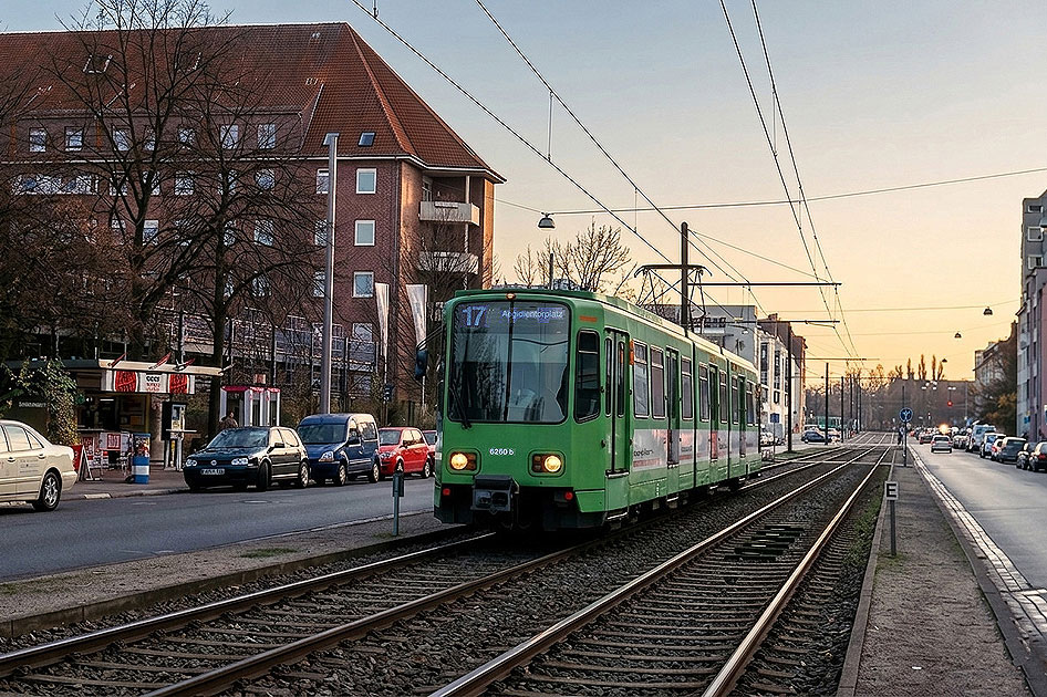 Die Stra&szlig;enbahn (Stadtbahn) in Hannover an der Haltestelle Goetheplatz